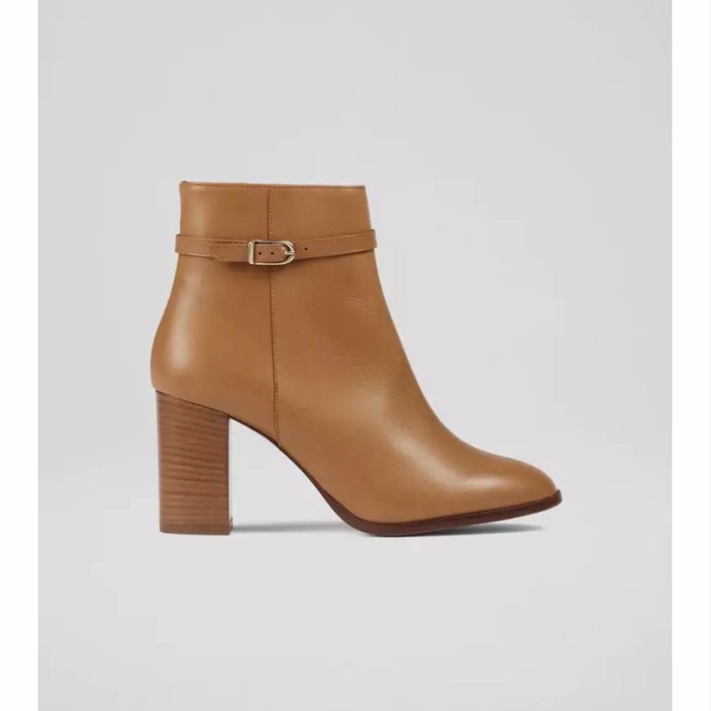 LK BENNET Bryony Camel Buckle Ankle Boots 40 / 9 Brown / Tan Leather Block Heel - Picture 5 of 15